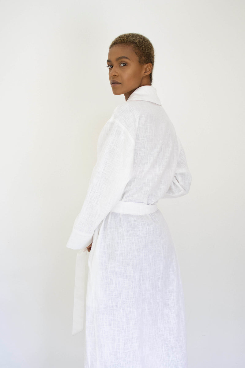 Sade Linen Robe - White